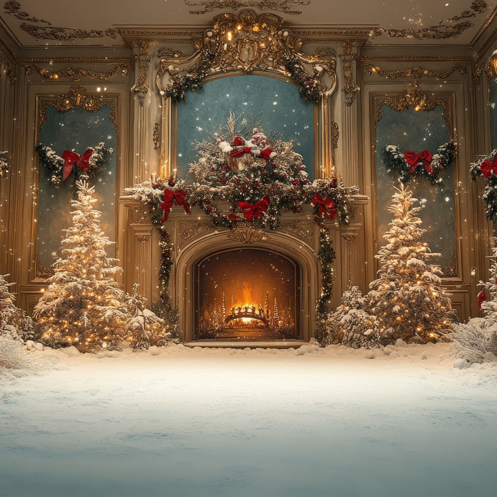 Christmas Fireplace Backdrop Trees Snowy Ballroom Backdrop BRP11-217