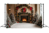 Fireplace Backdrop Christmas Arch Snowy Trees Backdrop BRP11-218