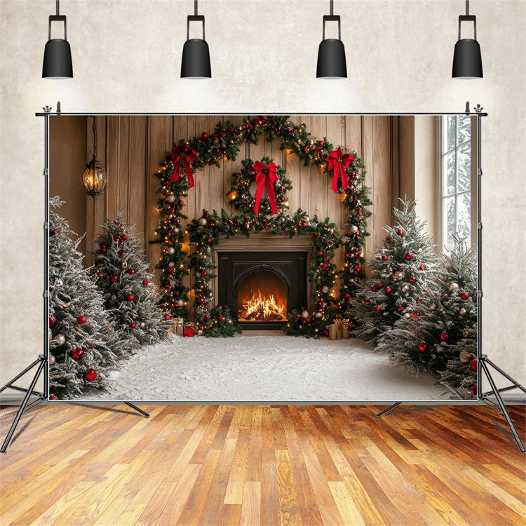 Fireplace Backdrop Christmas Arch Snowy Trees Backdrop BRP11-218