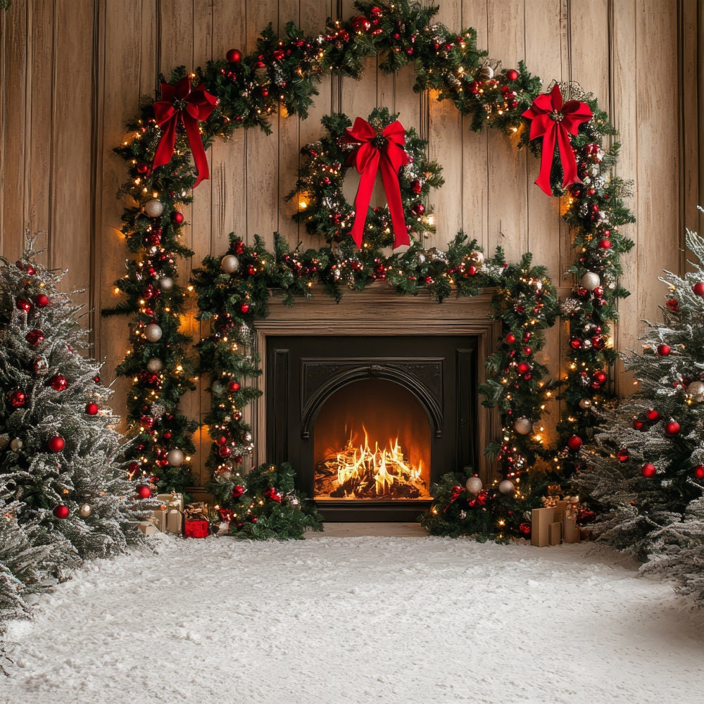 Fireplace Backdrop Christmas Arch Snowy Trees Backdrop BRP11-218