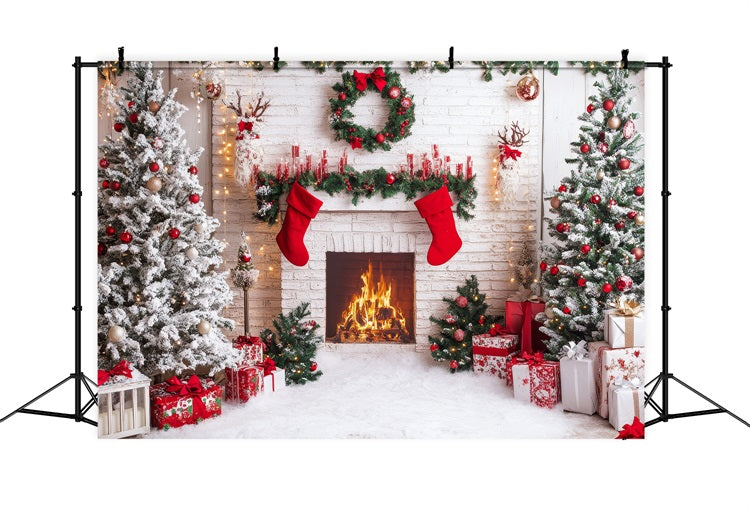 Fireplace Backdrops Christmas Red Stockings Backdrop BRP11-219