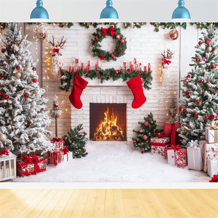 Fireplace Backdrops Christmas Red Stockings Backdrop BRP11-219