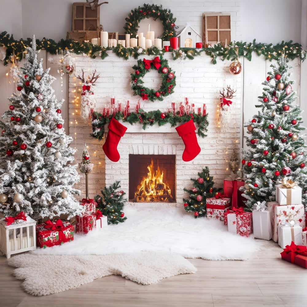 Fireplace Backdrops Christmas Red Stockings Backdrop BRP11-219