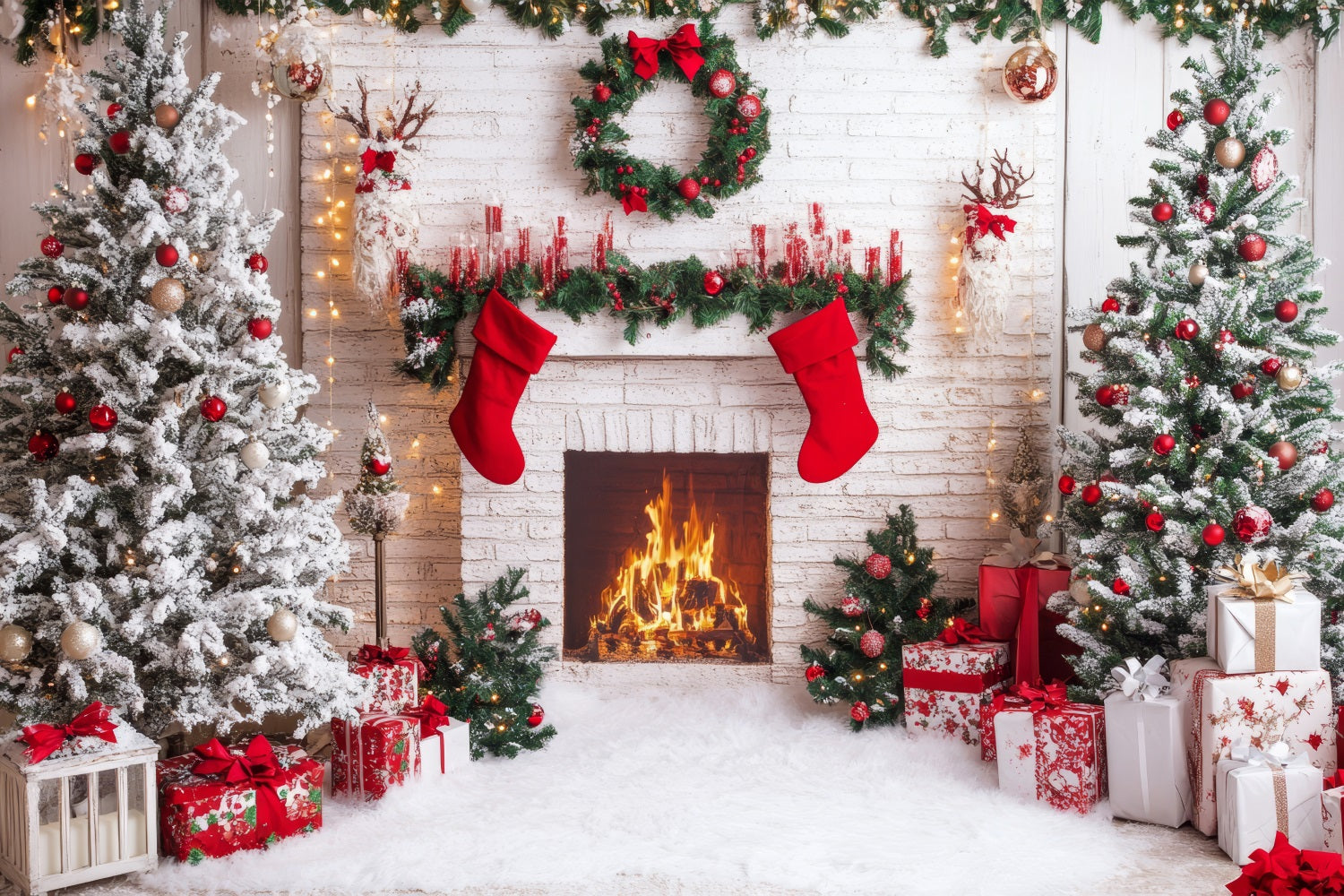 Fireplace Backdrops Christmas Red Stockings Backdrop BRP11-219