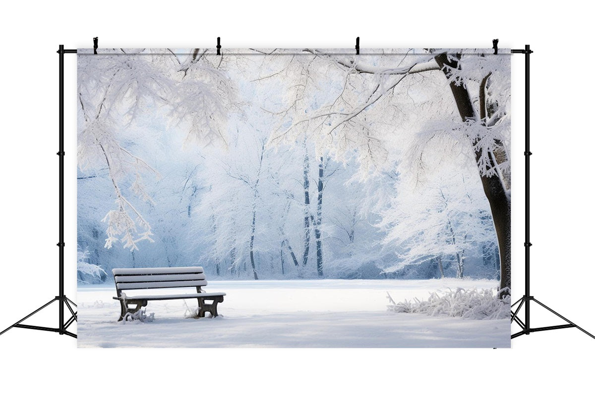 Winter Serene Backdrops Snow-Covered Park Bench Backdrop BRP11-22