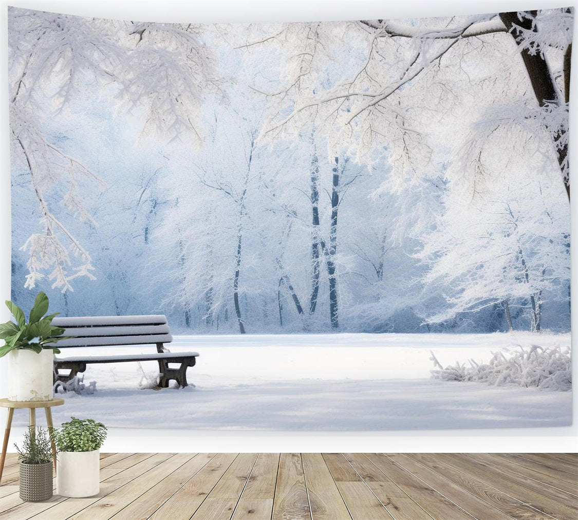 Winter Serene Backdrops Snow-Covered Park Bench Backdrop BRP11-22