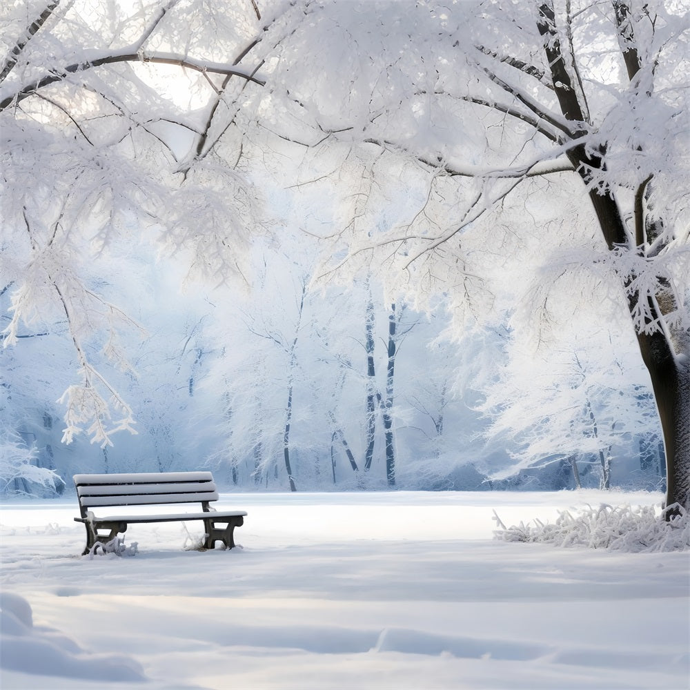 Winter Serene Backdrops Snow-Covered Park Bench Backdrop BRP11-22