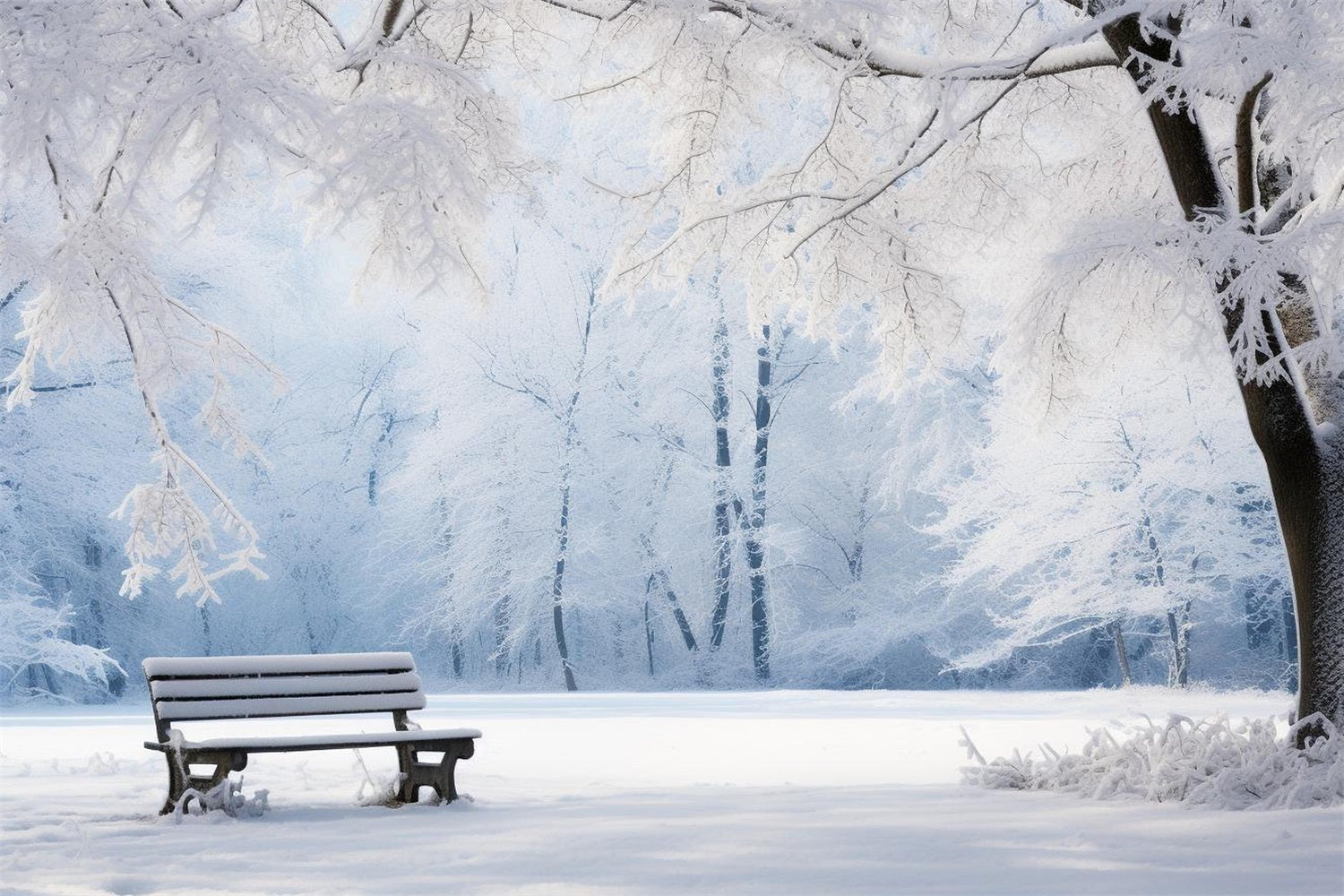 Winter Serene Backdrops Snow-Covered Park Bench Backdrop BRP11-22