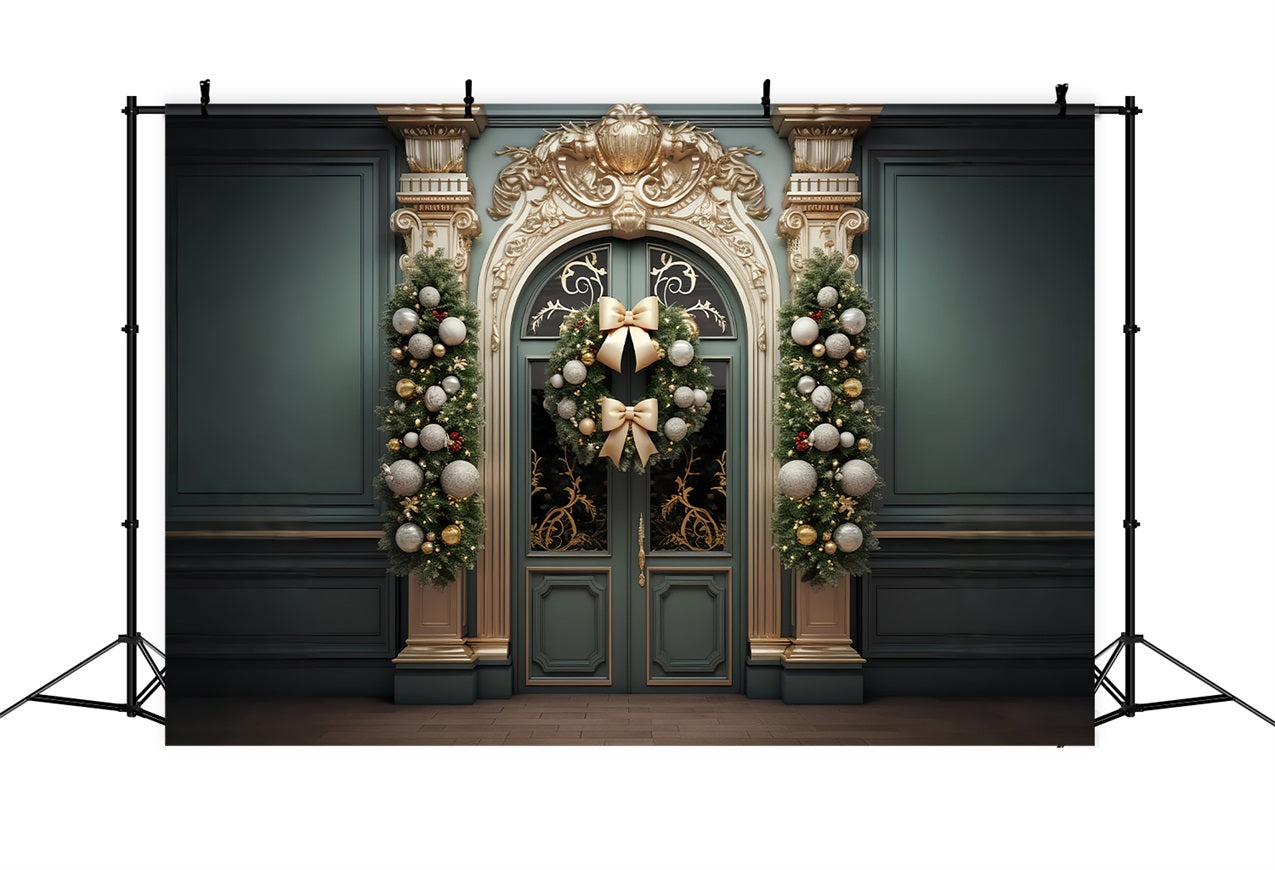 Photography Christmas Backdrops Golden Door Wreath Backdrop BRP11-221