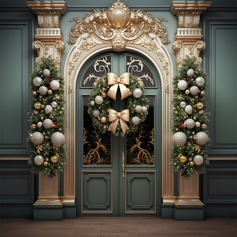 Photography Christmas Backdrops Golden Door Wreath Backdrop BRP11-221