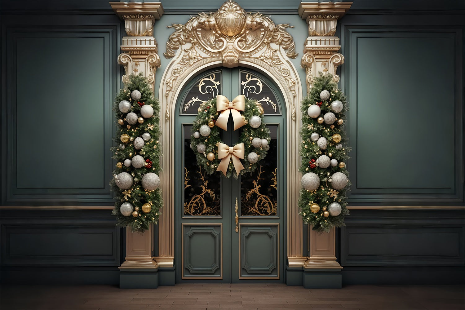 Photography Christmas Backdrops Golden Door Wreath Backdrop BRP11-221