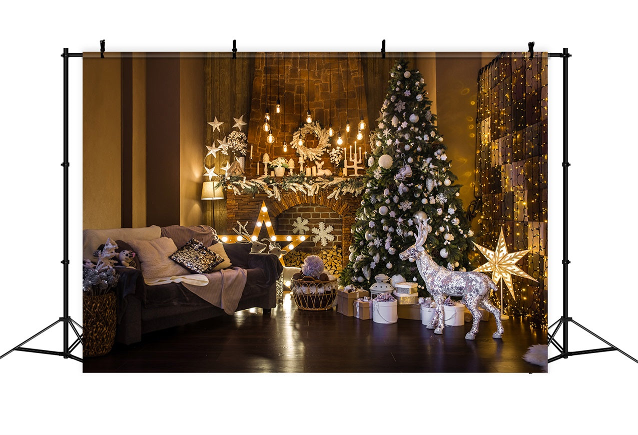 Christmas Photography Backdrop Living Room Reindeer Tree Backdrop BRP11-222