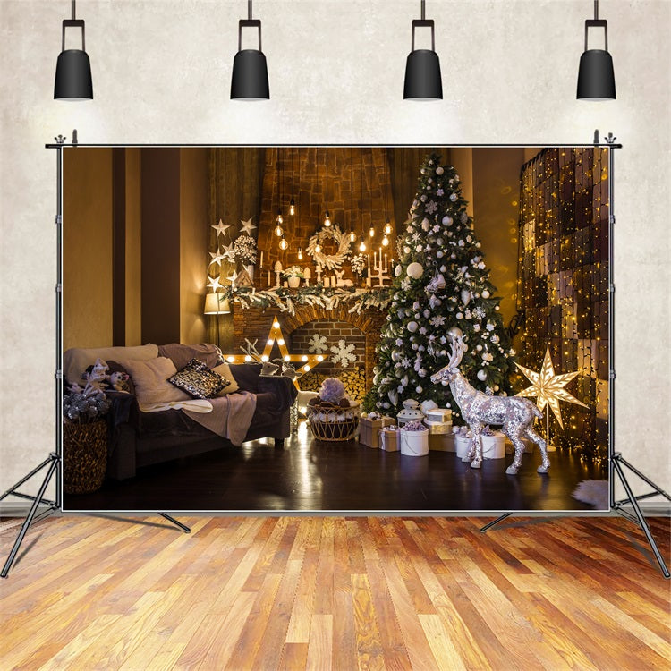 Christmas Photography Backdrop Living Room Reindeer Tree Backdrop BRP11-222