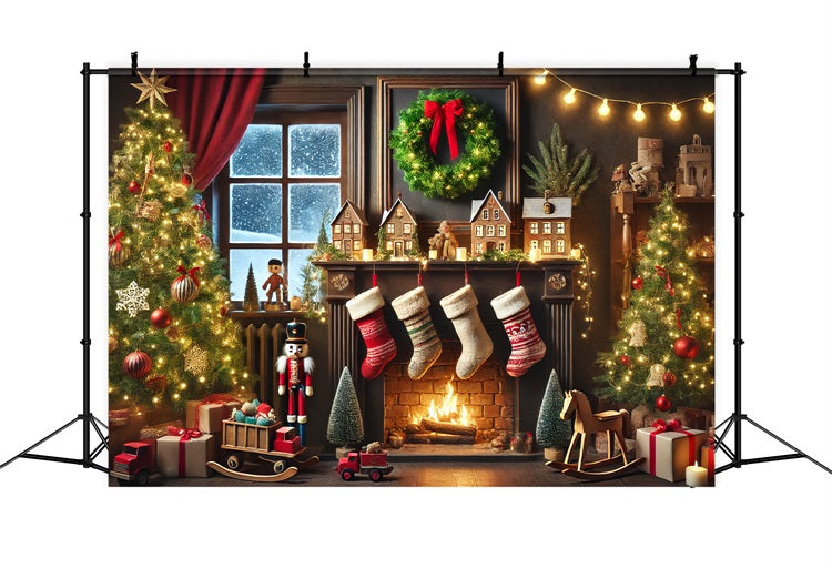 Christmas Fireplace Backdrops Nutcracker Stocking Festive Backdrop BRP11-223