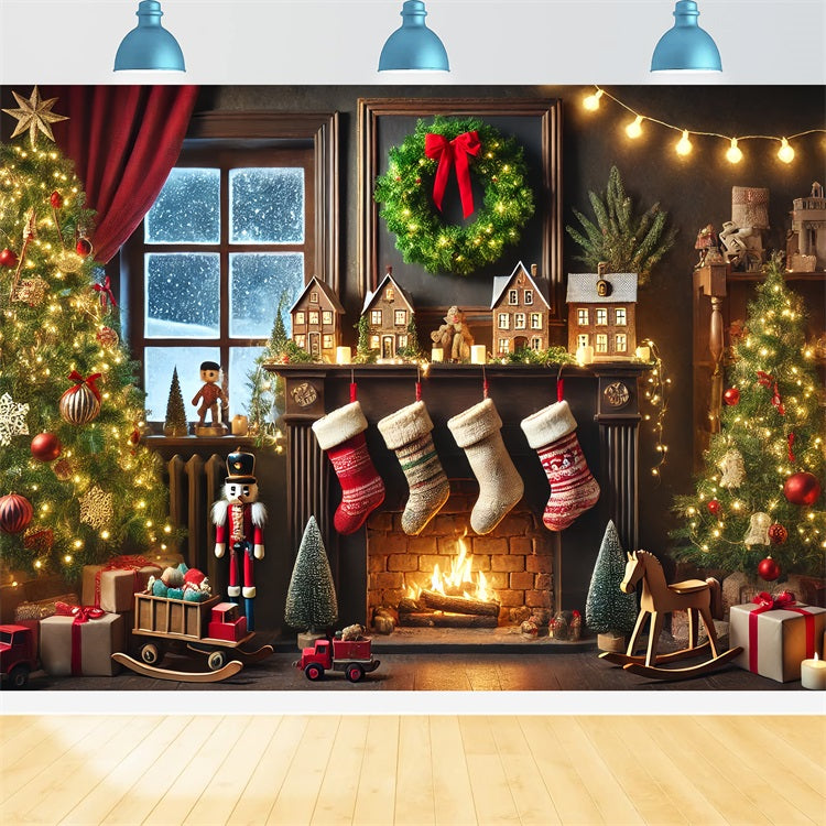 Christmas Fireplace Backdrops Nutcracker Stocking Festive Backdrop BRP11-223