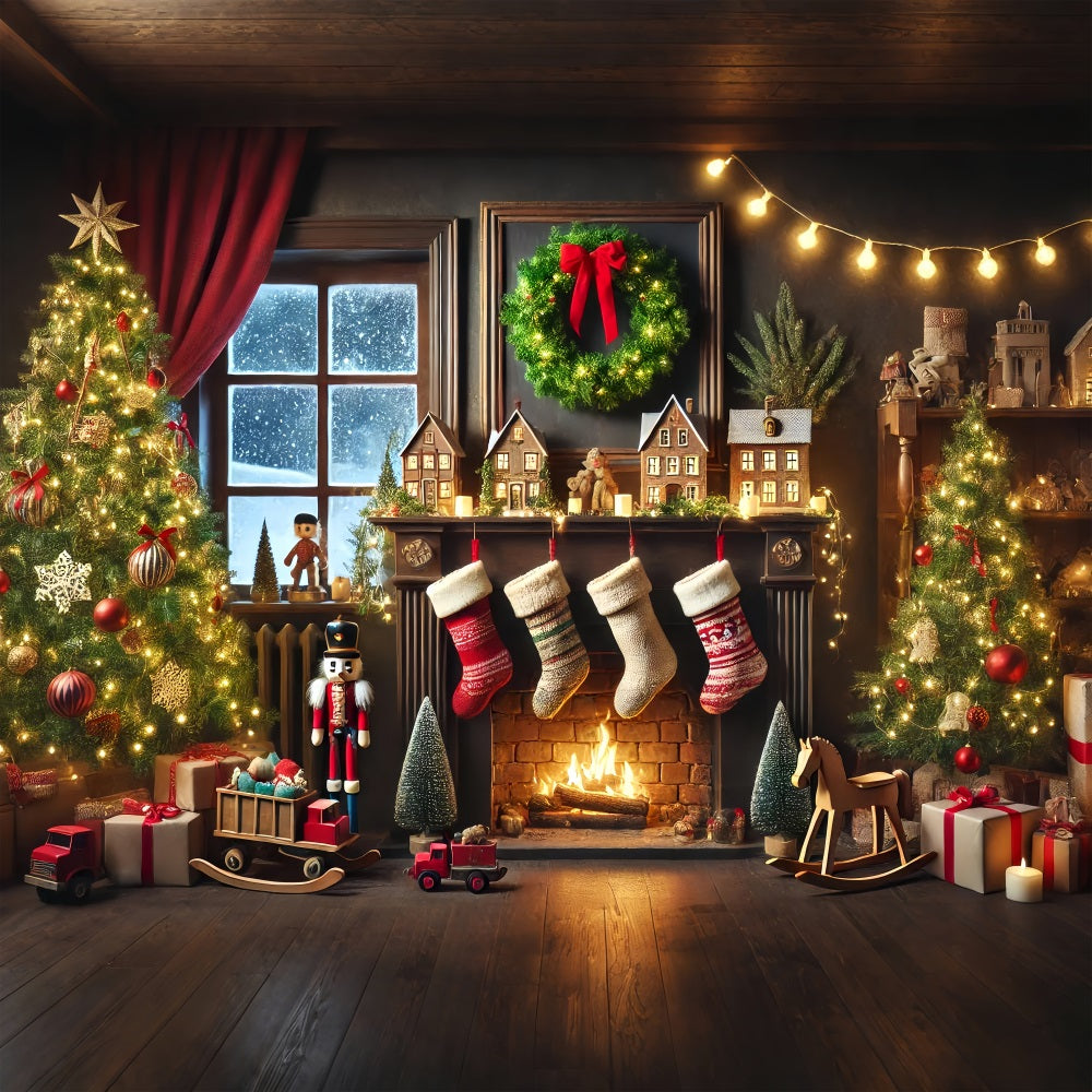 Christmas Fireplace Backdrops Nutcracker Stocking Festive Backdrop BRP11-223