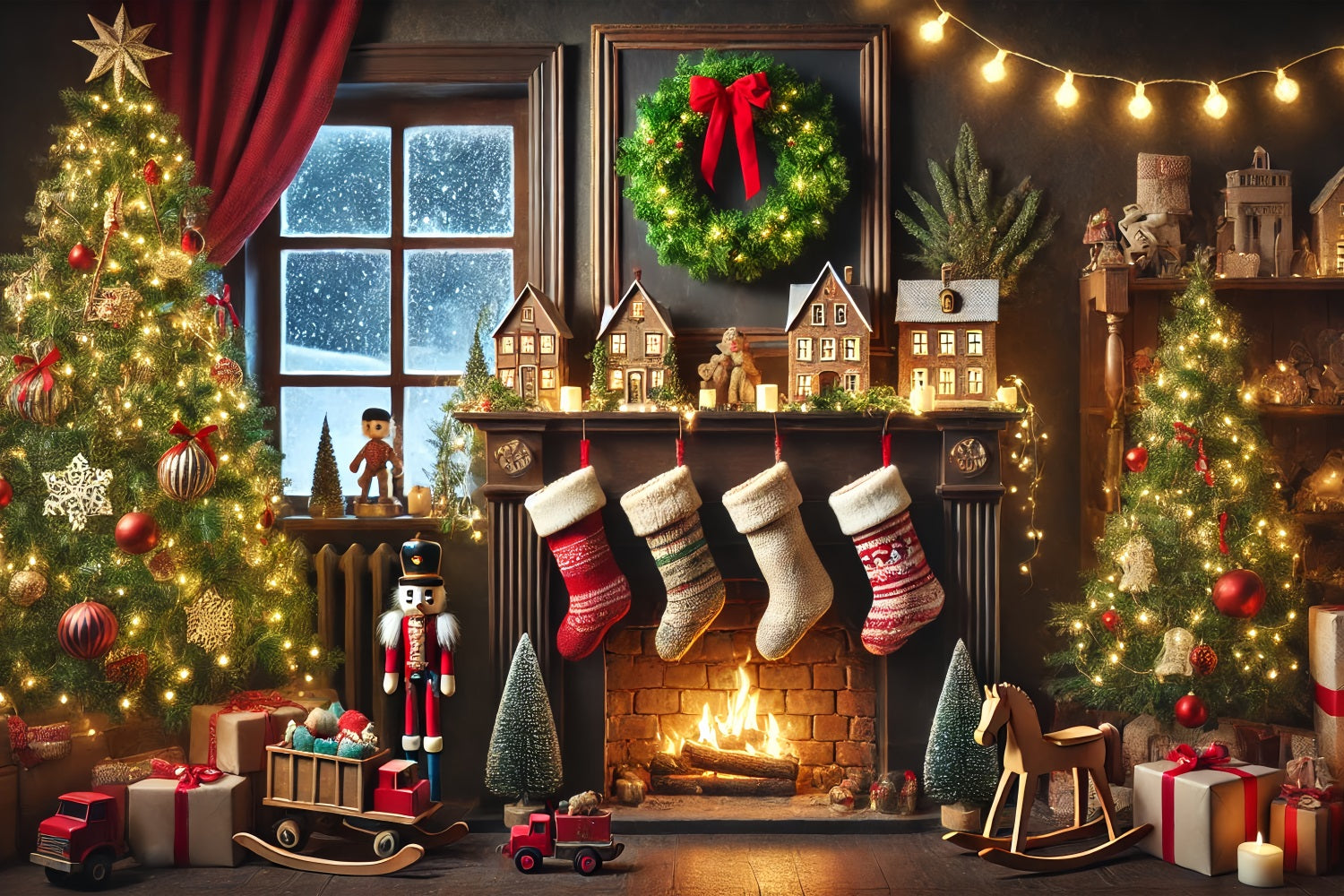 Christmas Fireplace Backdrops Nutcracker Stocking Festive Backdrop BRP11-223