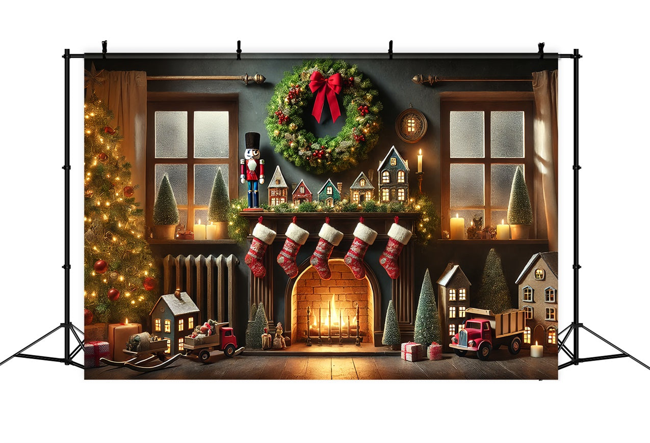 Christmas Photoshoot Backdrop Toys Stockings Fireplace Backdrop BRP11-224