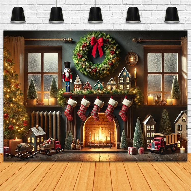 Christmas Photoshoot Backdrop Toys Stockings Fireplace Backdrop BRP11-224