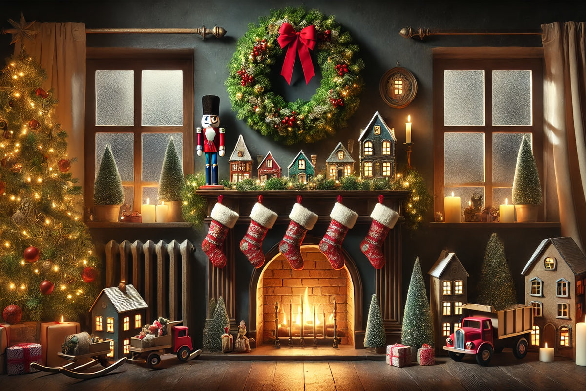 Christmas Photoshoot Backdrop Toys Stockings Fireplace Backdrop BRP11-224