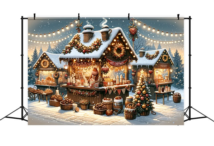 Christmas Village Backdrop Snowy Market Scene Backdrop BRP11-225