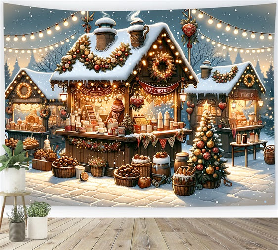 Christmas Village Backdrop Snowy Market Scene Backdrop BRP11-225