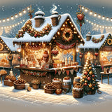 Christmas Village Backdrop Snowy Market Scene Backdrop BRP11-225