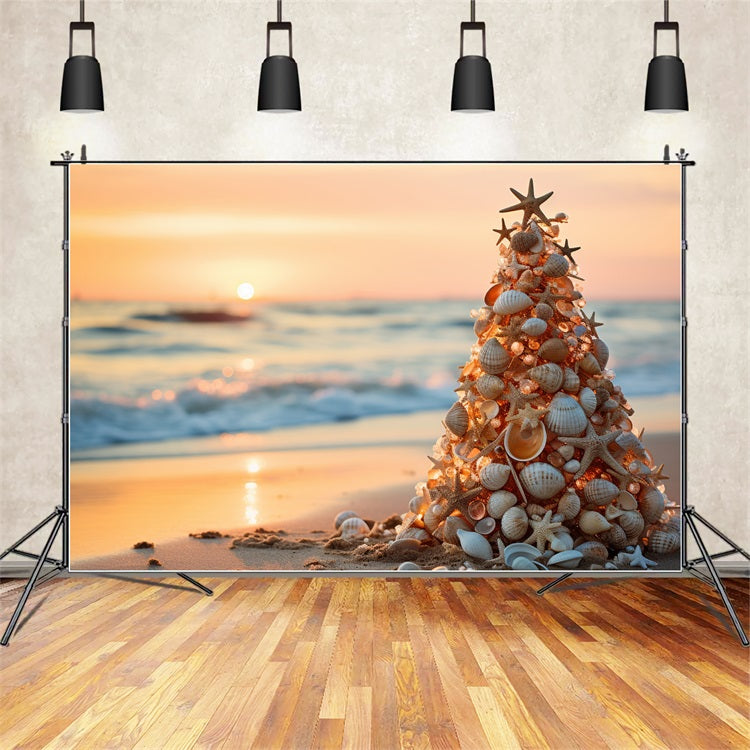 Backdrop For Christmas Beach Sunset Seashell Backdrop BRP11-226