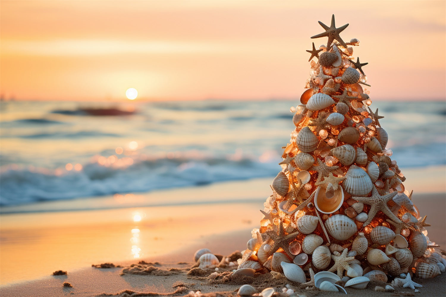 Backdrop For Christmas Beach Sunset Seashell Backdrop BRP11-226