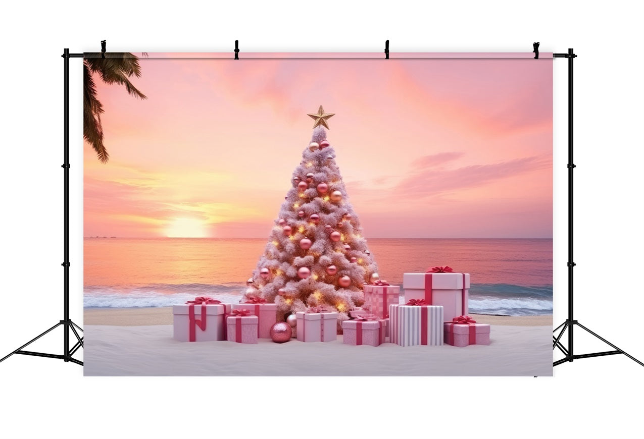 Christmas Scene Backdrop Pastel Tree Beach Gifts Backdrop BRP11-227