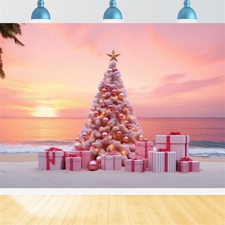 Christmas Scene Backdrop Pastel Tree Beach Gifts Backdrop BRP11-227