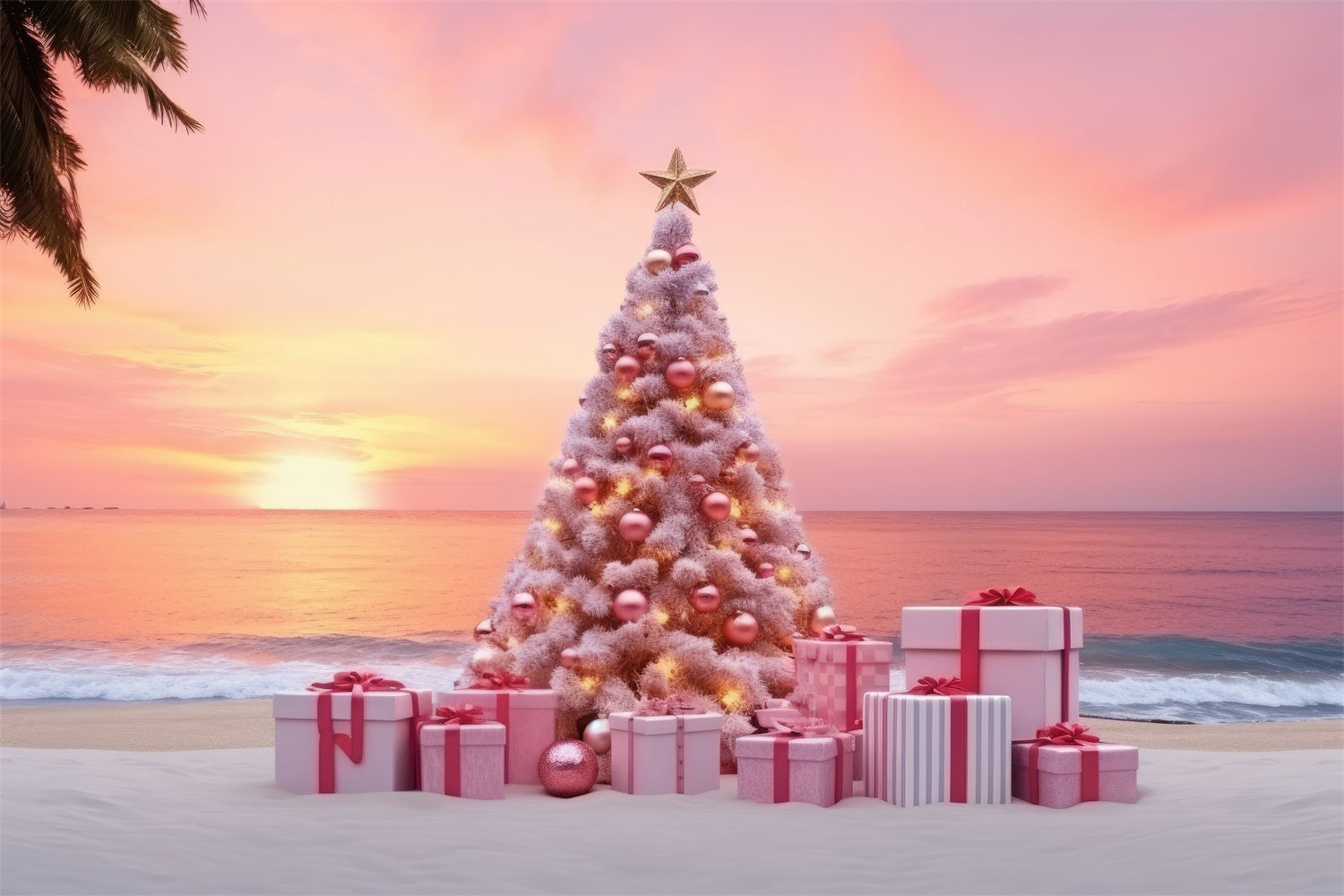 Christmas Scene Backdrop Pastel Tree Beach Gifts Backdrop BRP11-227