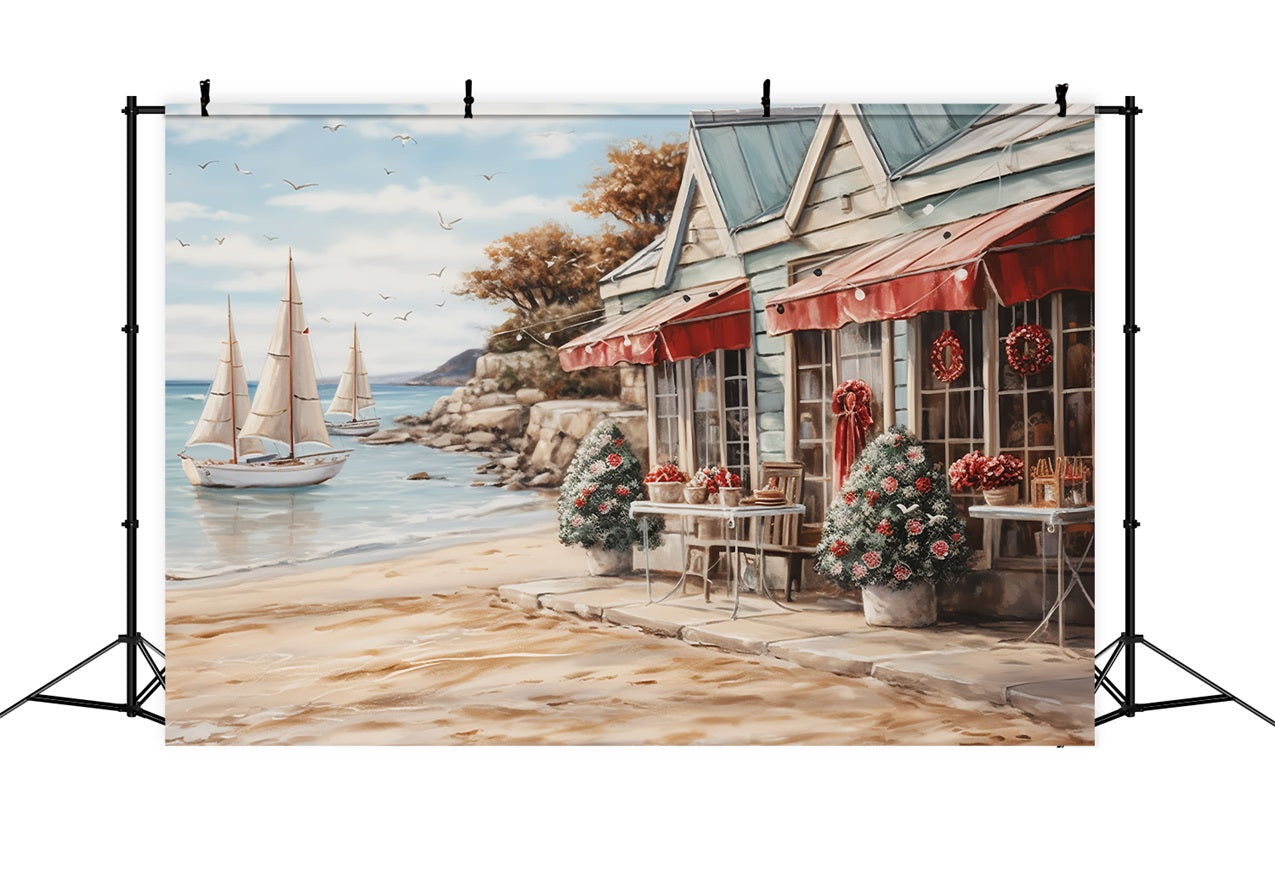 Christmas Scene Backdrops Nautical Table Coastal Wreath Backdrop BRP11-233