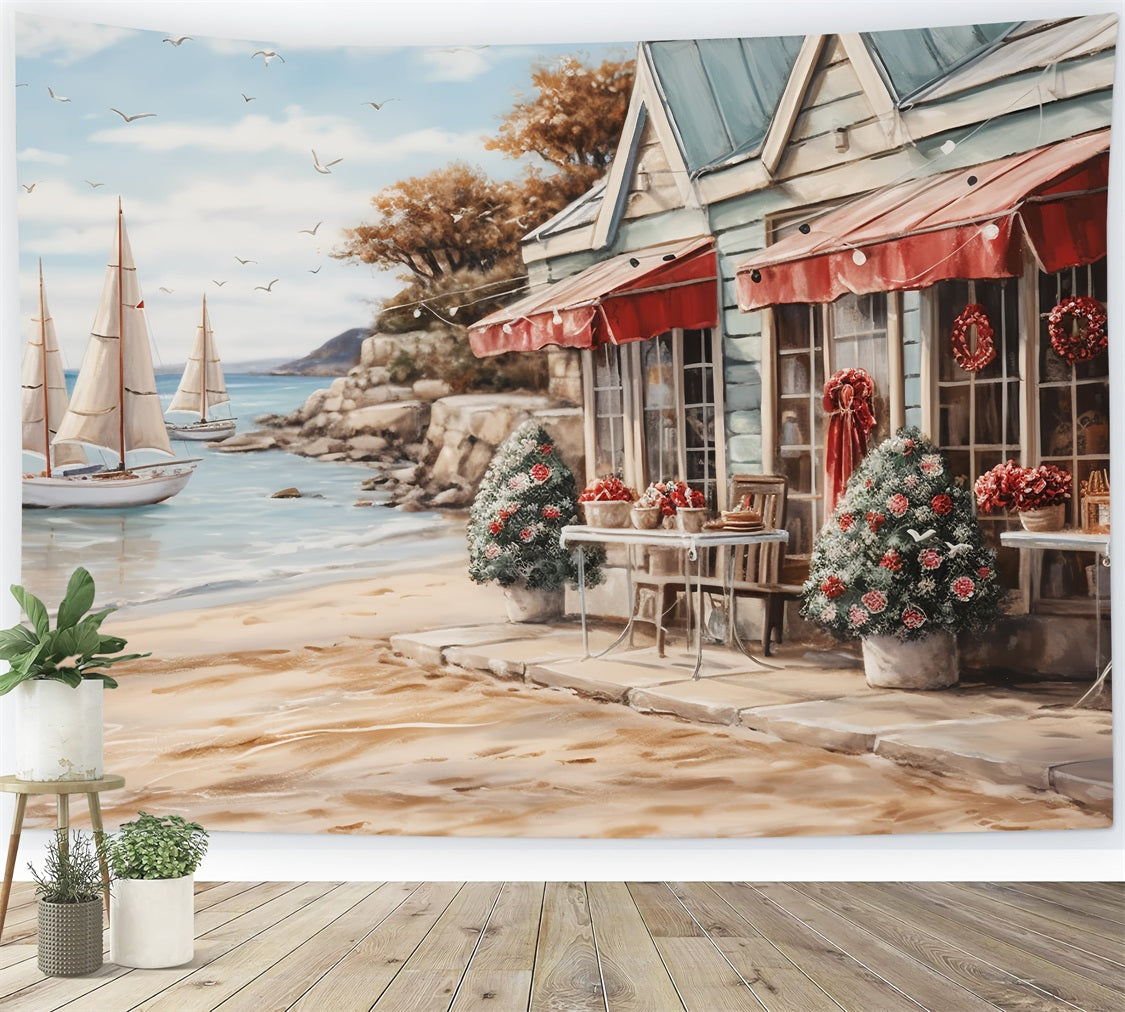 Christmas Scene Backdrops Nautical Table Coastal Wreath Backdrop BRP11-233