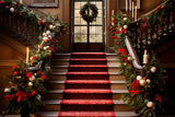 Elegant Christmas Backdrop Staircase Red Carpet Garland Backdrop BRP11-237