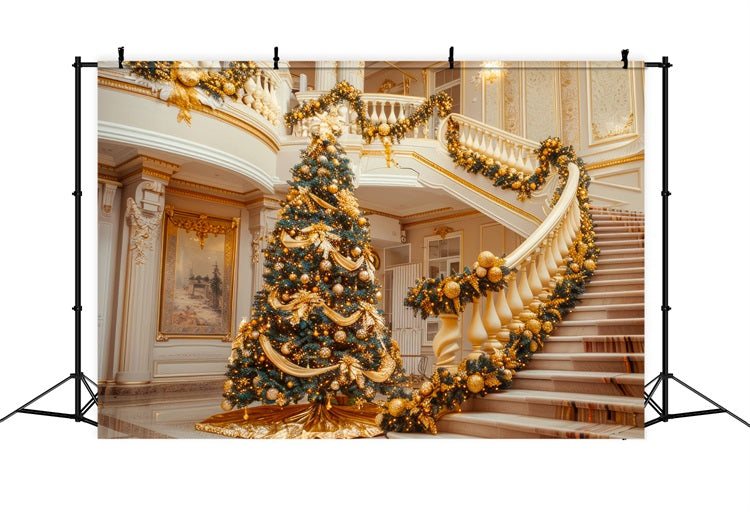 Christmas Party Backdrops Golden Staircase Tree Decor Backdrop BRP11-238