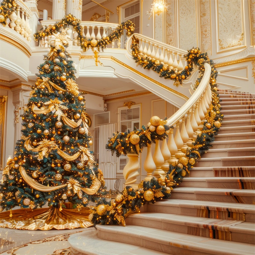 Christmas Party Backdrops Golden Staircase Tree Decor Backdrop BRP11-238