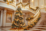 Christmas Party Backdrops Golden Staircase Tree Decor Backdrop BRP11-238