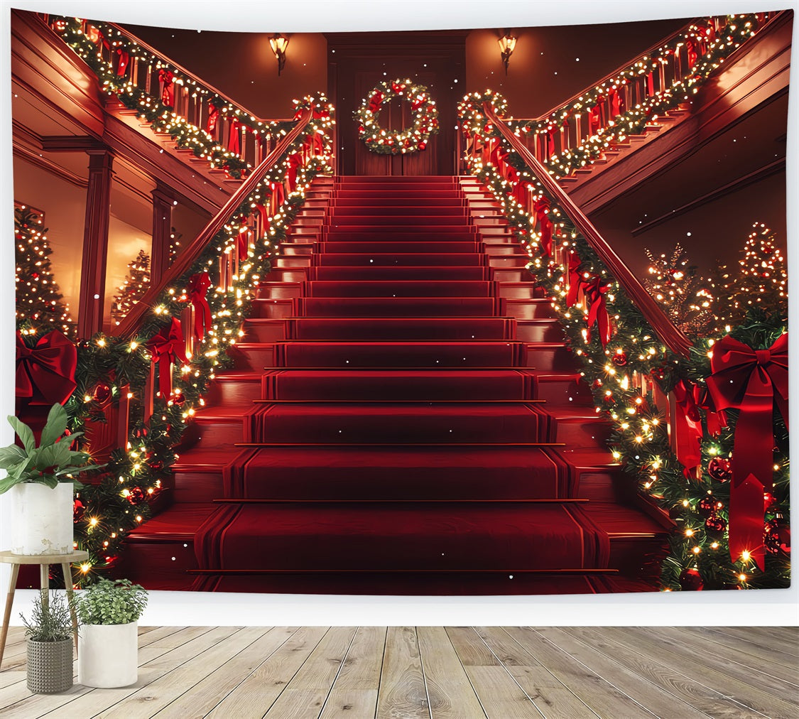 Christmas Scene Photo Backdrops Red Staircase Backdrop BRP11-239