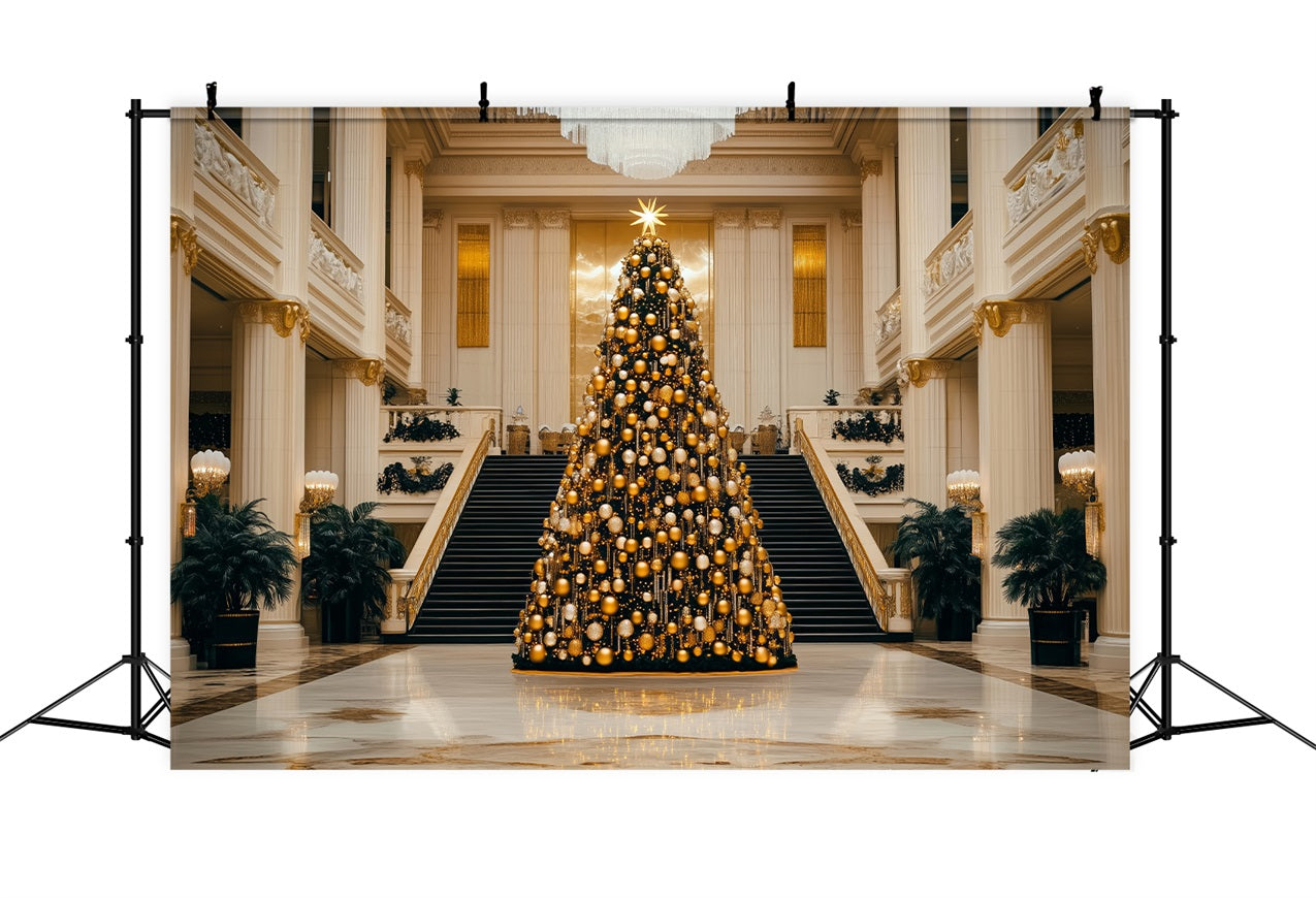 Merry Christmas Backdrops Golden Tree Grand Hall Backdrop BRP11-240