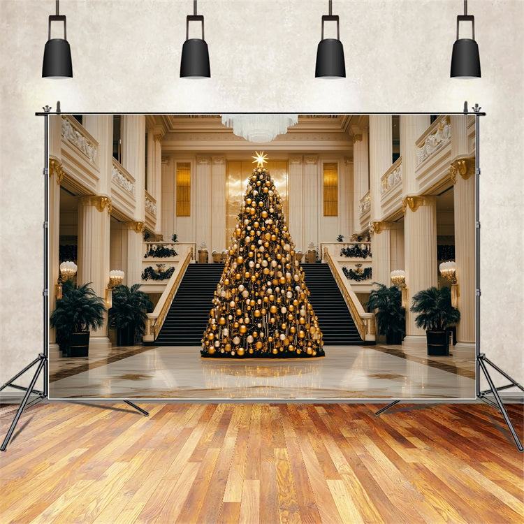 Merry Christmas Backdrops Golden Tree Grand Hall Backdrop BRP11-240