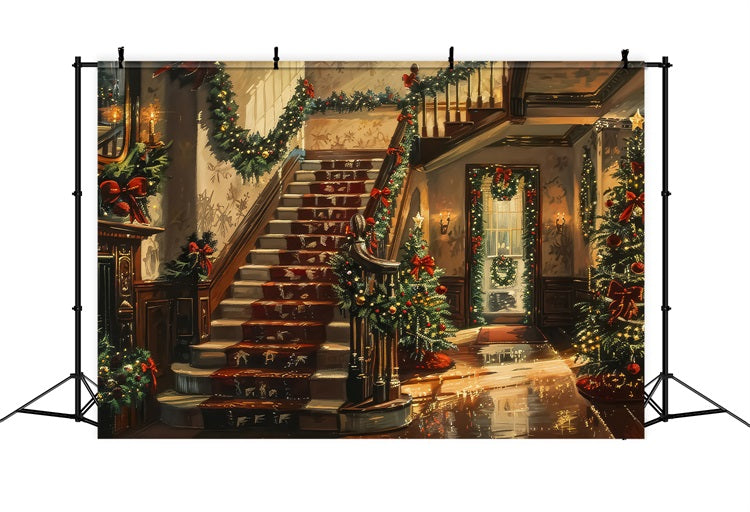 Christmas Photo Backdrops Interior Tree Stairs Backdrop BRP11-241