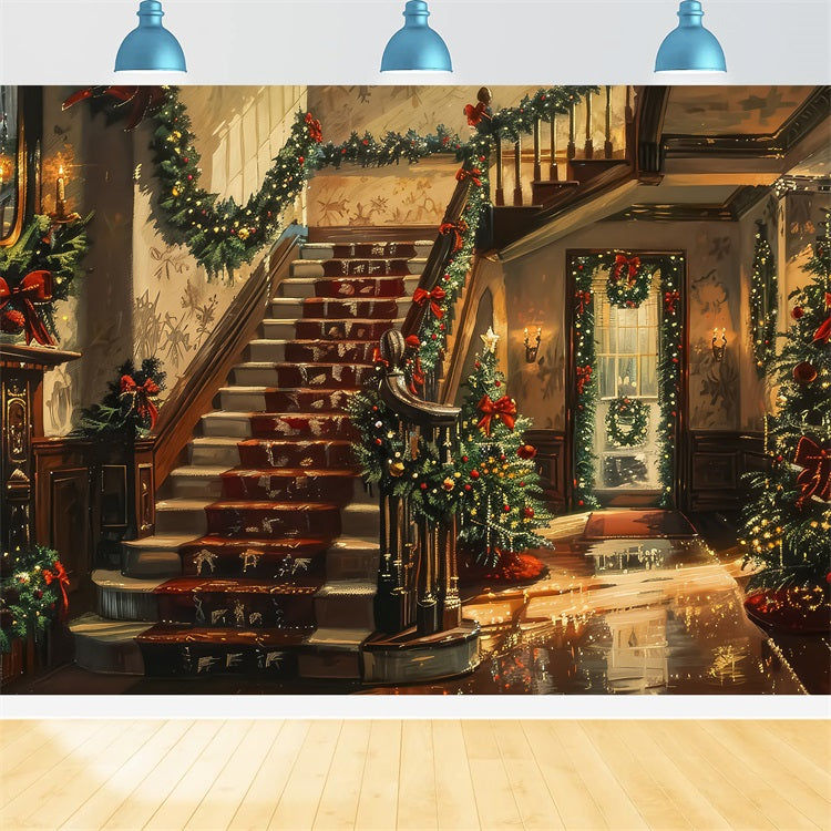 Christmas Photo Backdrops Interior Tree Stairs Backdrop BRP11-241