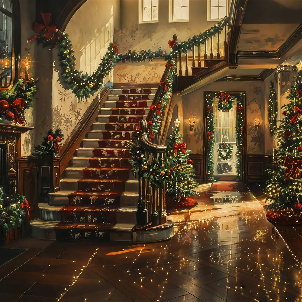 Christmas Photo Backdrops Interior Tree Stairs Backdrop BRP11-241