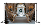 Christmas Snow Backdrop Golden Accents Staircase Backdrop BRP11-244