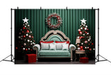 Christmas Picture Backdrops Green Wall Wreath Sofa Backdrop BRP11-246