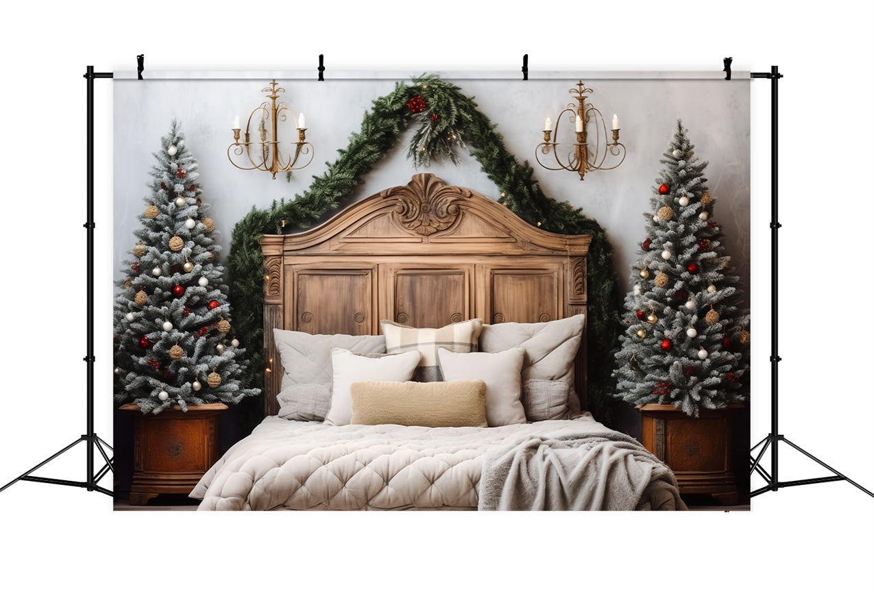 Christmas Headboard Photography Backdrop Bedroom Frosted Pines Backdrop BRP11-249