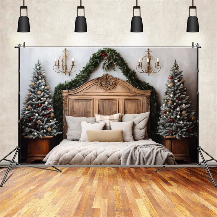 Christmas Headboard Photography Backdrop Bedroom Frosted Pines Backdrop BRP11-249