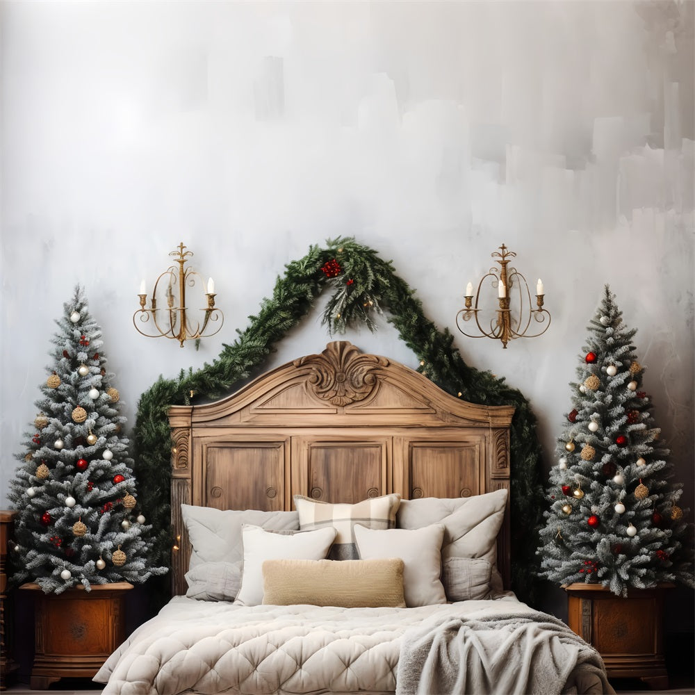 Christmas Headboard Photography Backdrop Bedroom Frosted Pines Backdrop BRP11-249