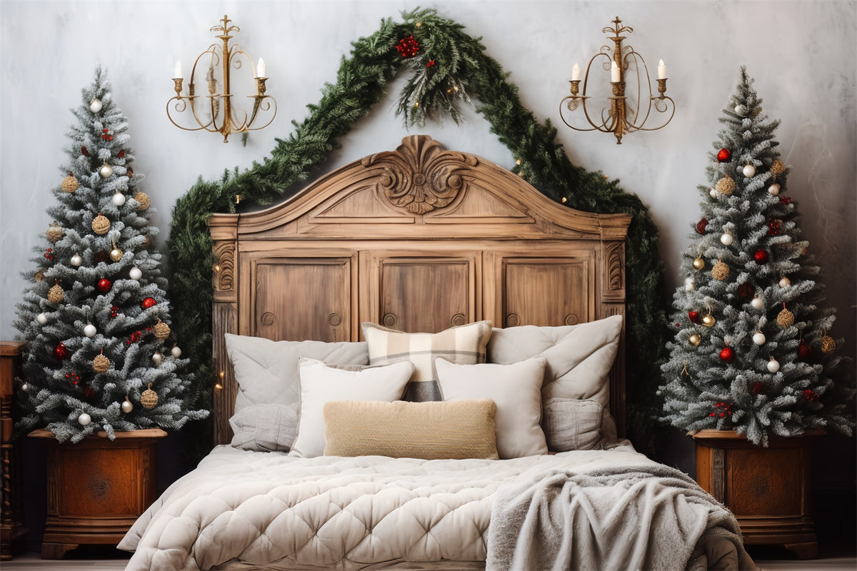 Christmas Headboard Photography Backdrop Bedroom Frosted Pines Backdrop BRP11-249